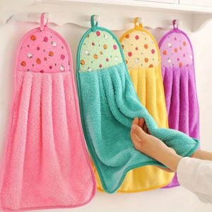 4pcs Coral Velvet Bathroom Supplies Soft Hand Towel Absorbent Cloth Dishcloths Hanging Cloth Kitchen Accessories 30*38cm