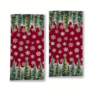 2pcs Christmas Pines Snowflakes Towel Set, Soft, Stylish Home Decor, Bathroom Essentials, Machine Washable and Reusable, 14.4x28.3 Inches