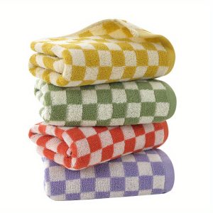 LattBy 3pcs Soft & Absorbent Cotton Towels - Modern Checkerboard Design, Skin-Friendly for Bathroom Use