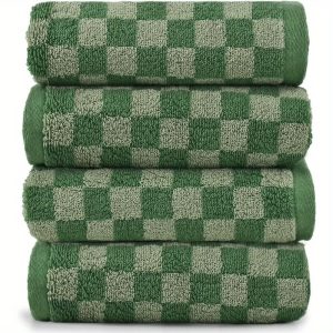 4Pcs Cotton Tessellated Towel, Thickened Soft Multicolor Towel, Green Plaid Soft Towel.13.39*29.13inch Decorative Quick Drying Towel, Suitable for Bathroom Kitchen