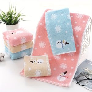 5pcs Ultra-Soft Cotton Face Towel Set - Snowflake & Snowman Designs, Quick-Dry & Absorbent, Skin-Friendly for Bathroom and Home Use, Mixed Colors