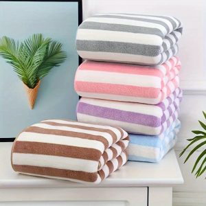 Ultra-Soft Striped Towel Set - Quick-Dry, Super Absorbent & Fluffy for Home, Spa, Salon, RV Travel & Outdoor Use