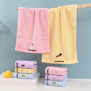 4pcs Cartoon Dog Embroidered Cotton Towels - Thick, Absorbent Face & Hand Towels for All Skin Types, 9.84