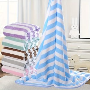 6 Pcs Soft and Comfortable Coral Velvet Striped Bath Towel Set, Durable and Quick-Drying, Suitable for Bathroom and Swimming Pool