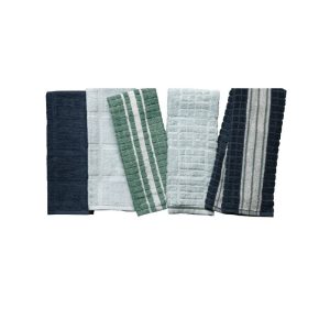 5-Pack Softweave Cotton Kitchen Towels Set - Navy, Green, & White Dish Cloths for Home Use