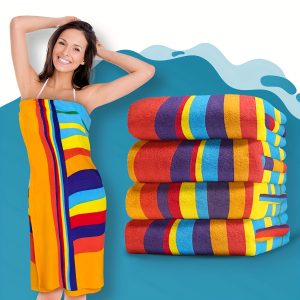 1pc Extra Large Striped Beach Towel - Ultra-Soft Microfiber Bath Towels, Quick-Dry & Sand-Free, Perfect Washcloths For Travel, Yoga, Camping & Swimming - Perfect Bathroom Towels