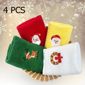 4pcs Set Christmas Embroidered Cotton Towels - Soft, Skin-Friendly & Absorbent for Daily Bathing