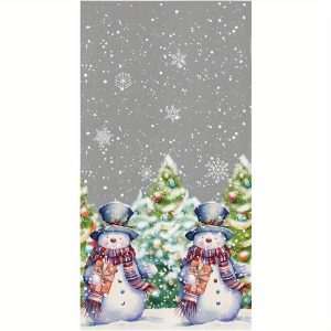 1 Set of 18*26 Inch Christmas Kitchen Towel, Two Gray Snowmen.Christmas Kitchen Towels Xmas Tree Snowman Dish Towels And Dishcloths Sets Decorative Tea Towel Snowflake Gray Absorbent Hand Towels for Kitchen Drying Bathroom Christmas Holiday Decor